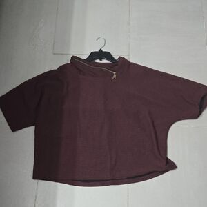 Multiples Dark Brown Short Sleeve Top with Zipper